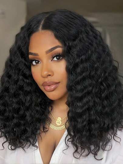 14英寸短款深波浪BOB假发，亚麻质感柔软波浪纹理，自然黑色，适合女性佩戴。这款合成短款BOB假发拥有自然柔和的波浪，适合日常佩戴或参加派对。