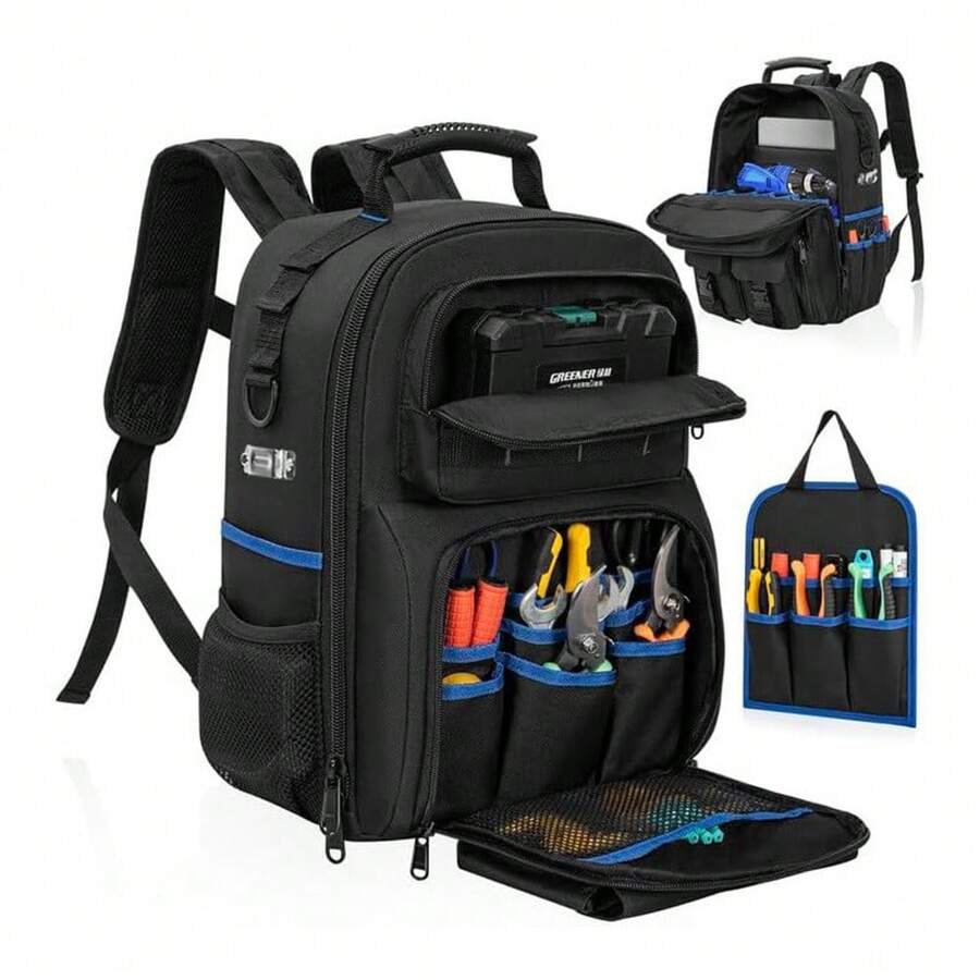 LIPETY Heavy-Duty Tool Bag With Detachable Storage Pouch - Hardware Accessories Storage Bag With Shoulder Strap, Suitable For Electrical Repairs.