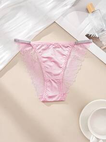 5条/套 女士性感优雅蕾丝内裤，花卉蕾丝拼接比基尼三角裤，可爱蝴蝶结腰部亮片设计黑色内裤，黑色浪漫日常女士比基尼三角裤 - 彩色 - 查看 9