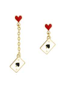 1 Pair Women's Fashion Asymmetric Black & Red Heart Shaped Playing Card Chain Dangle Earrings - Multicolor - View 6