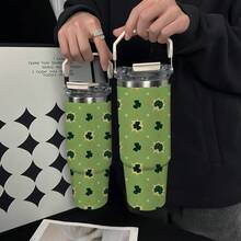 1个/4个装 30盎司不锈钢保温咖啡杯，圣帕特里克节三叶草图案，大容量，带提手，方便携带，适用于咖啡、果汁和茶，情侣礼物，节日或生日礼物，送给家人和朋友 - 彩色 - 查看 9