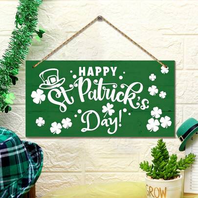 1 Piece St. Patrick's Day Wooden Decoration, St. Patrick's Day Happy Printed Wooden Wall Decor, Irish Home Decor Sign, Door Hanging Wooden Sign, Shamrock Sign, St. Patrick's Day Decoration, Country Farmhouse Decoration, Suitable For Home Decoration, Farmhouse Decoration, Porch Decoration, St. Patrick's Day Decoration, Home Decor Hanging Ornament