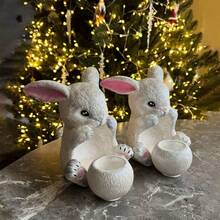 Set de 2 moldes de silicona de resina con textura de peluche en forma de conejo y soporte de vela redondo - Adecuado para hacer velas, yeso, arcilla, cemento y concreto. Diseño creativo de conejito de Pascua para manualidades, joyero, decoración del hogar con gestos de conejo de peluche - Juego de 2 figuras de conejo de peluche y molde para candelabro redondo. - Ver 3