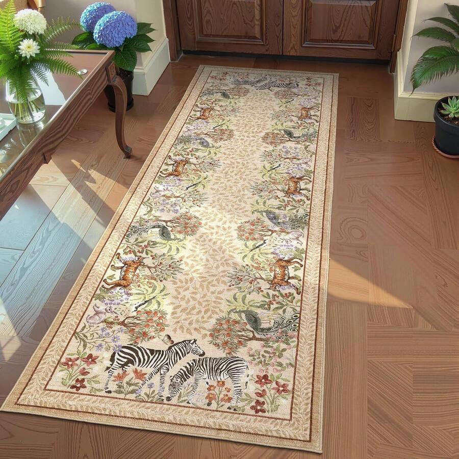 Washable Zebra Pattern Gray-Brown Doormat, Kitchen Rug, Bathroom Mat, Area Decorative Carpet, Washable Small Rug, Suitable For Entryway, Jungle Adventure Forest Animal Print Indoor Carpet, Non-Slip Retro Style, Applicable For Kitchen, Entryway, Bathroom, Bedroom - Woodland Animals - View 1
