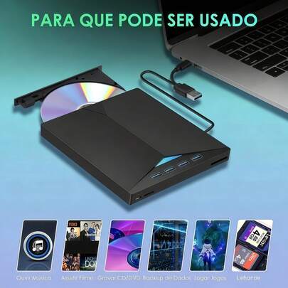 7 em 1 USB3.0 Tipo-C Unidade Móvel Externa CD DVD Gravador Plug-and-Play de Alta Velocidade para PC Laptop Notebook