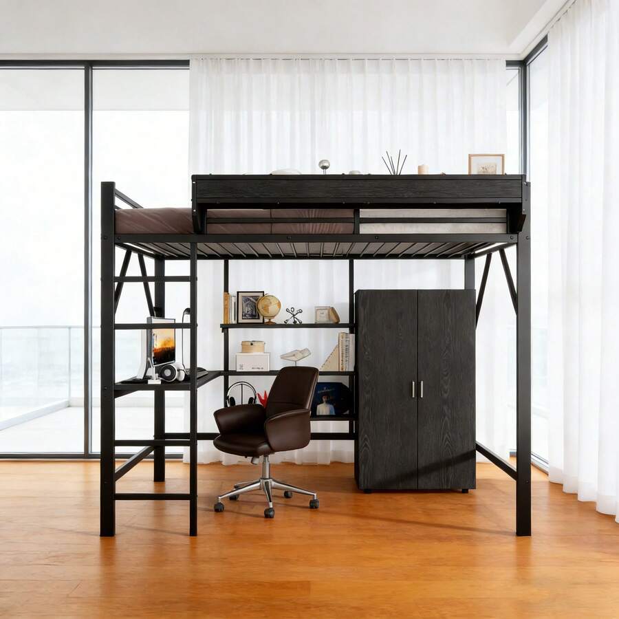 Kids Bed Frames, Headboards & Footboards - Black + MDF+Metal - View 1