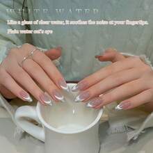 单件套装：冰透明白色猫眼指甲油凝胶、法式瓷白色闪粉边缘、玻璃珠猫眼美甲凝胶 - 銀色 - 查看 4