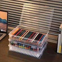 Hộp đựng bút chì dung lượng lớn, hộp đựng bút sáp màu bằng nhựa số lượng lớn, có nắp đậy, hộp đựng đồ thủ công, bút đánh dấu, có thể xếp chồng lên nhau, thích hợp cho bàn học, văn phòng phẩm, trang trí văn phòng, giá đựng bút, phụ kiện văn phòng. - lớn - Xem 10