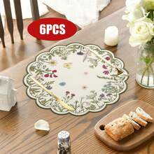 1件/套 春季花卉蝴蝶图案亚麻圆形餐垫，38厘米，季节性厨房餐桌装饰，春季家居装饰，适合派对、聚会、家庭用餐 - 彩色 - 查看 9