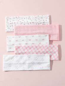 5件套 时尚女士花卉、蝴蝶结、格子、猫咪印花柔软防滑发带，弹性瑜伽运动发饰，百搭日常时尚发带夏季穿搭、节日、派对 - 彩色 - 查看 2