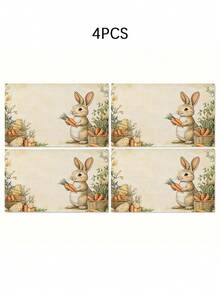 4件/6件装复活节兔子彩蛋图案餐垫，长方形可水洗桌垫，适用于家庭餐桌、咖啡桌、厨房和餐厅装饰，餐桌布置和场景装饰 - 彩色 - 查看 10