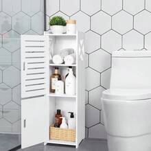 24cm Wide X 75cm High Narrow Gap Bathroom Storage Rack With Door, Toilet Side Organizer Shelf Bathroom Accessories - White - View 11