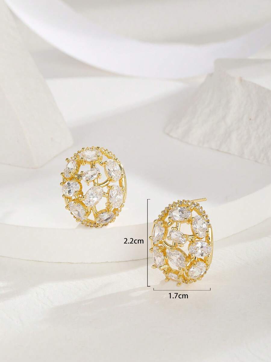 一对简约优雅圆形和方形立方氧化锆镂空耳钉，适合日常佩戴、派对、生日等场合。 - 彩色 - 查看 1