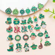 5pcs DIY Charms Pendants Set | Lucky Green Enamel Charms With Clover & Leprechaun Design, Zinc Alloy Material For St. Patrick's Day Jewelry Crafting - Multicolor - View 9