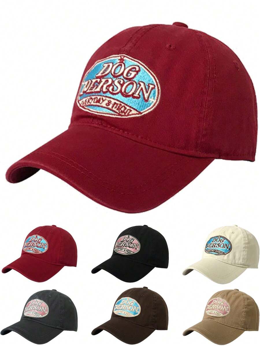 1顶“爱狗人士”刺绣棒球帽，男女情侣款，时尚休闲软顶大帽檐弯檐帽 - 彩色 - 查看 1