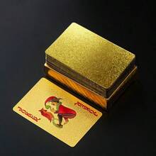 一套54张金色格子扑克牌，防水多人游戏牌组，适合派对、生日、乔迁、节日及其他纸牌游戏活动，礼品收藏 - 金色格子 - 查看 7