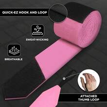 Vendas de Boxeo Guantes Interiores, elásticas, con Lazo para el Pulgar, Estilo Mexicano, para Debajo de los Mitones - Rosa liso - Ver 10