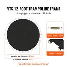 Replacement Trampoline Mat, Jumping Mat Fits 12ft Frame, Universal Jumping Mat For 12ft Round Trampoline, Reinforce UV-Resistant Mat With Spring Tool & Durable V-Rings, Fit 5.5" Spring Length - 12" Length, 5.5-inch Diameter - View 2