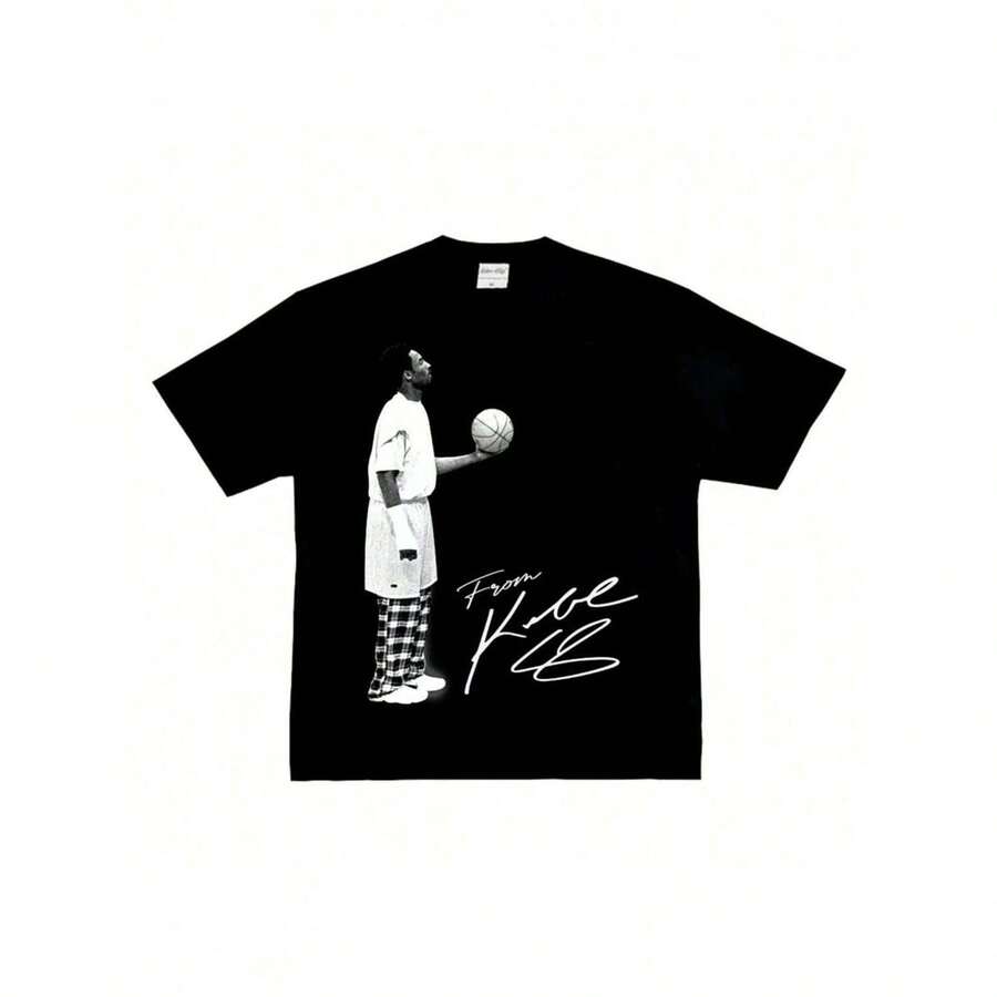 Kobe Inspired Heavy Cotton Vintage Hip Hop Basketball T-Shirt With Long And Short Sleeve Options For Street Style - 黑色 - 查看 1