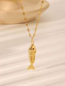 1件时尚小众设计高端创意项链，18K镀金不锈钢可动锦鲤吊坠项链，3D立体鱼形设计，男女皆宜，适合日常、节日、生日佩戴或作为礼物。 - 金色 - 查看 8