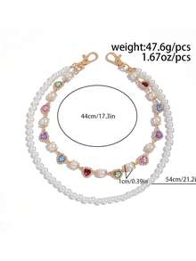 One Hip-Hop Style 3D Inlaid Heart-Shaped Rhinestone Round Geometric Faux Pearl Beaded Double-Layered Charm Jewelry Pant Chain. Rock Punk Design, Casual Retro, Suitable For Street Photography, Vacation Parties, Couples, And Fashionable Men's Metal Pant Chain Gift. - Pants Chain - View 5