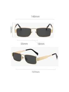 1 Pair Fashionable Gunmetal Square Fashion Glasses, Versatile Retro Unisex Fashion Glasses Suitable For Driving, Street Photography, Vacation, Runway, And Daily Wear - Golden Gray - View 5