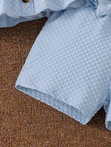 2pcs/Set Young Girl' Blue Strap Top With Buttons And Bow Shorts, Casual Summer Outfit - Mint Blue - View 7