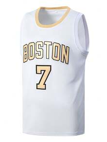 Men's Basketball Jersey, White, No.7, Embroidered Casual Sports Vest, Round Neck Sleeveless Training Uniform Spring - White - View 2