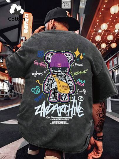 加大码男士新款水洗T恤，纯棉短袖，街头风趣味Emo图案乐队T恤，篮球，平价服装，男士套装，Manfinity，Youngboy Never Broke Again，Friends TV，男士动漫，万圣节，加州黑色水洗短袖，字母印花长袖休闲印花白色英文图案T恤，时尚百搭水洗短袖，Y2K风格，适合日常穿着