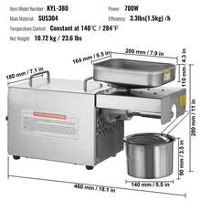 Electric Oil Press Machine, 700W Stainless Steel Oil Extractor Machine, 140℃ / 284℉ Constant Temperature, Hot Press Oil Expeller For Pressing Peanuts, Sesame Seeds, Rapeseed, Tea Seeds - Silver - View 7