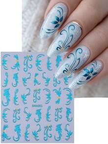 3片绿色金属藤蔓美甲贴纸，春绿色藤蔓花朵自粘美甲贴花，DIY美甲沙龙装饰配件，适合春夏美甲 - 綠色 - 查看 3