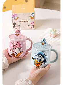 Disney Mickey Mouse 3D Embossed Ceramic Mug With Lid, High-Quality For Home And Office Use - Multicolor - View 3