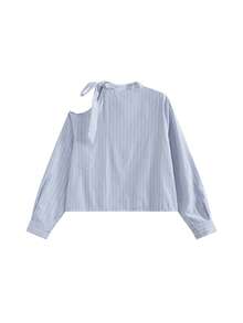 早春新款法式斜摆系带露肩长袖上衣 - 圖片色 - 查看 5