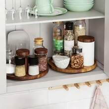 1pc Wooden Rotating Tray, Brown Solid Wood Serving Platter, Suitable For Kitchen, Cabinet, Desk, Room, Living Room, Bathroom, Kitchen Supplies - Rust Brown - View 11