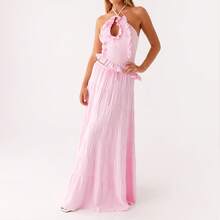 Y2k Ruffle Long Skirt Sets For Women 2 Piece Outfits Summer Ruched Backless Cami Top Matching Boho Maxi Skirt Set - Pink-a - View 2