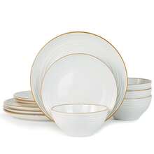 Richmount Dinnerware Set For 4 People, Stoneware Dinnerware Set With Speckled And Ribbed Pattern, Complete With Plates And Cereal Bowls, Dishwasher And Microwave, Scratch Resistant - trắng - Xem 1