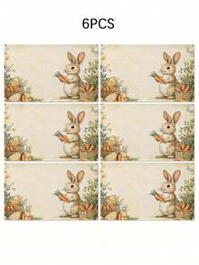 4件/6件装复活节兔子彩蛋图案餐垫，长方形可水洗桌垫，适用于家庭餐桌、咖啡桌、厨房和餐厅装饰，餐桌布置和场景装饰 - 彩色 - 查看 9