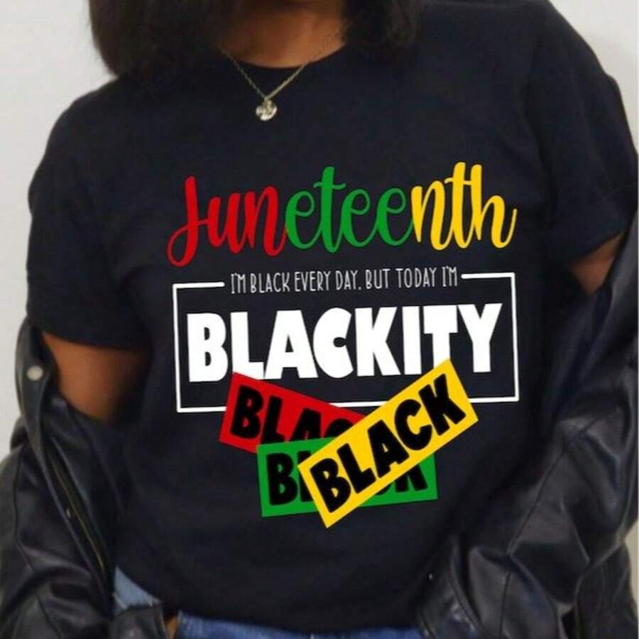 Plus Size Juneteenth 1865 Shirt Black History Freedom Day Tee - 黑色 - 查看 1