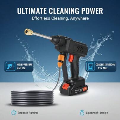 Wireless Portable High Pressure Electric Car Wash Water Gun And Hose, Powerful Cleaning Tool For Balcony, Windows, Exterior Walls, Floors, Fences, Gardens