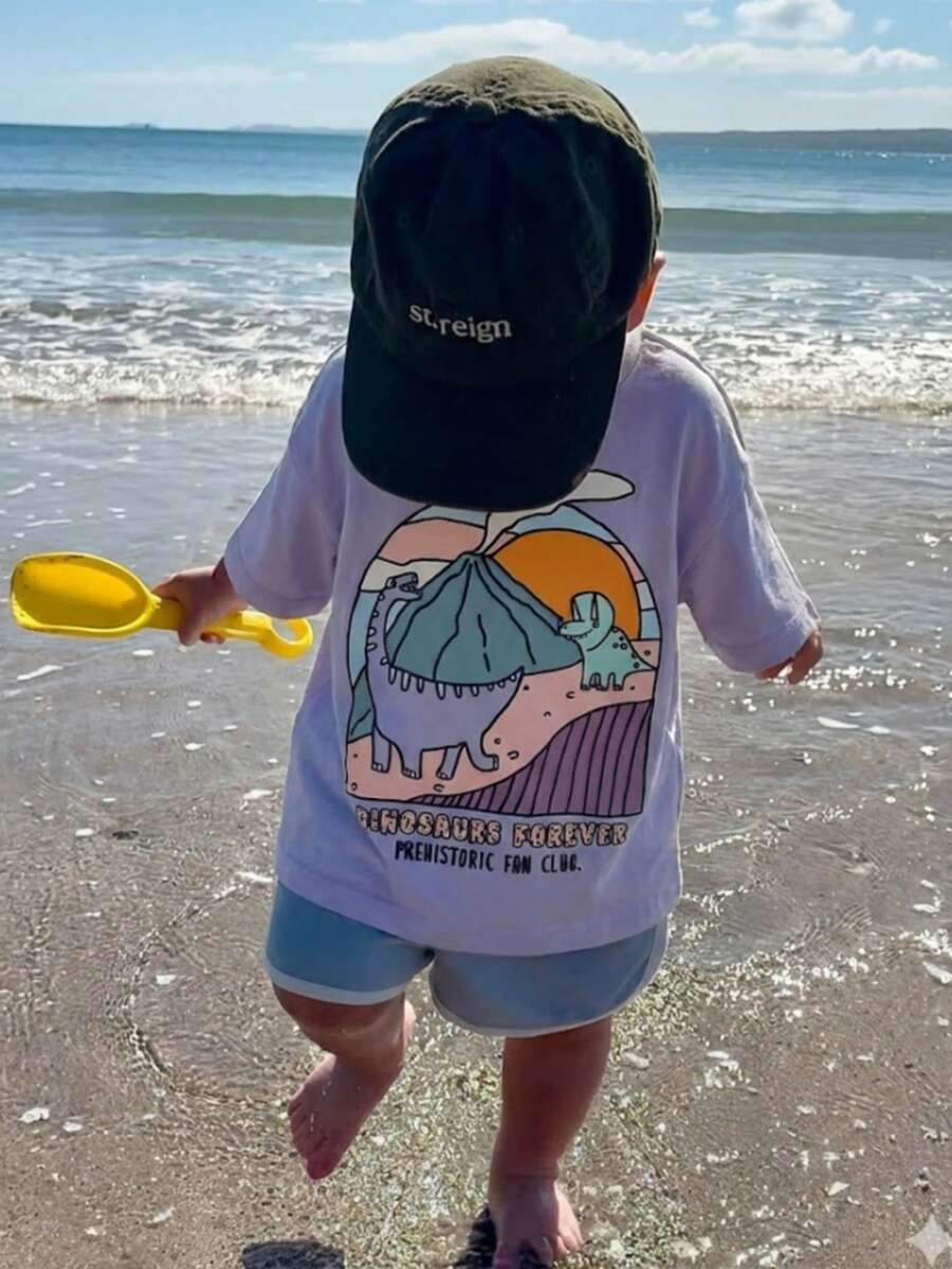 1pc Infant/Toddler Boys' Casual Graphic Print Round Neck Short Sleeve T-Shirt, Summer Childrenswear - A Captivating T-Shirt That Brings Joy And Happiness To Every Child! - Mauve Purple - View 1