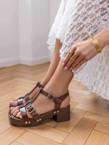 Sandales and Talons Hauts and Brides Entrelacées Serties de Cristaux - Braun - Übersicht 1