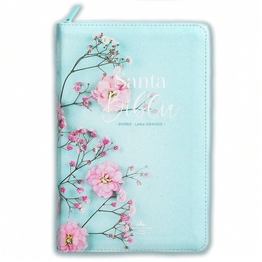 Biblia Para Mujer Con Cierre Letra Grande 12 Puntos RV1960 Imit. Floral Turquesa Con Indice - Single Book - View 1