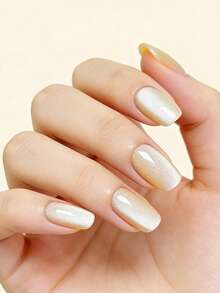 30pcs Press On Nails Short French Nails Y2k Butter Yellow Nails Square Glitter Pattern Simple Reusable Press On Acrylic Nails Fake Nails Supplies Free Of 24 Pieces Of Jelly Tabs And A Mini File - Yellow - View 1