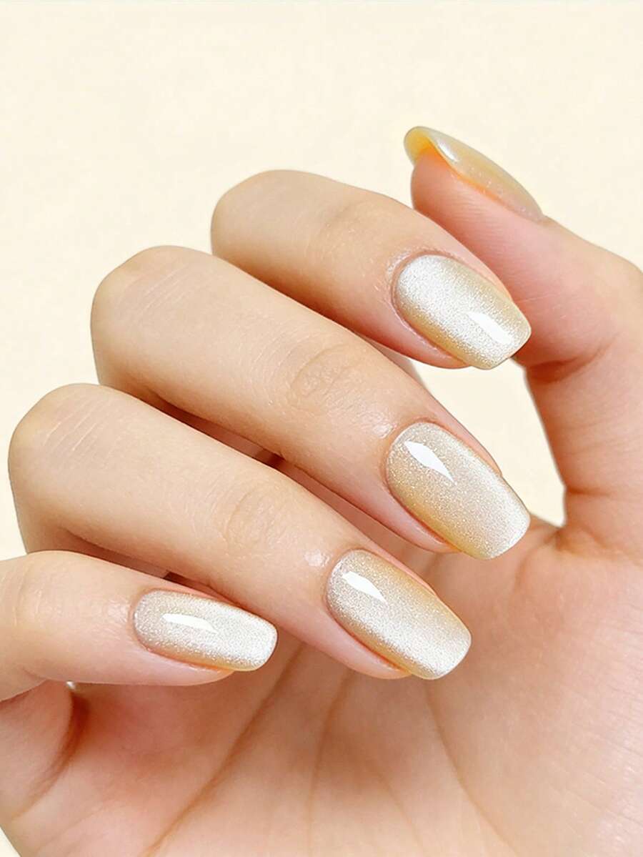 30pcs Press On Nails Short French Nails Y2k Butter Yellow Nails Square Glitter Pattern Simple Reusable Press On Acrylic Nails Fake Nails Supplies Free Of 24 Pieces Of Jelly Tabs And A Mini File - Yellow - View 1