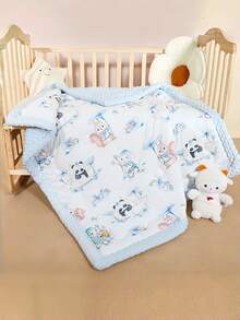 1pc Baby Blanket, Unisex Toddler Soft Bedding Blanket, Double Layer Polka Dot Backing, Infant Nursery Blanket With Soothing Animal Patterns - Multicolor - View 1