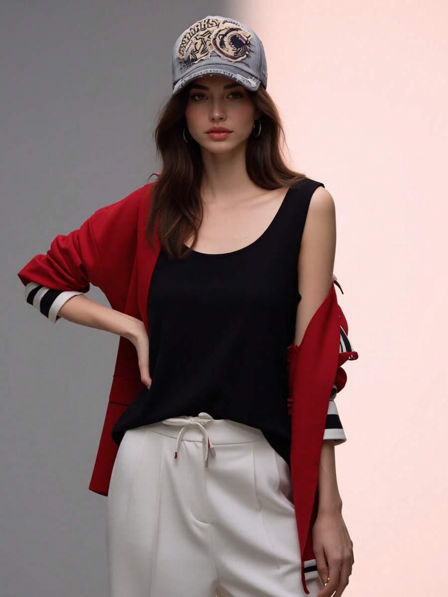 1顶新款男士棒球帽，鲨鱼刺绣图案，街头嘻哈风格，休闲百搭，采用优质透气面料，宽大可调节帽带和弧形帽檐，完美贴合。 - 深灰色 - 查看 1