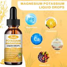 BUNKKA Potassium Magnesium Supplement, Magnesium Potassium Supplements With Calcium, Vitamin D3, Zinc, Sugar Free & Vegan Liquid Drops Supplement For Leg Cramps, Energy, For Adult And Kid - 1 Pack(60ml) - 查看 3