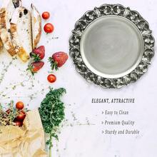 6 platos de servir de plástico con textura, de 13 pulgadas, con borde en relieve, en color plateado antiguo, para decoración de mesa, fiestas, bodas y días festivos - FD02S - Ver 4