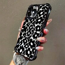 1 Stück, schwarzes Blumenmuster, einfaches, stilvolles, quadratisches Handyhülle für iPhone 11/12/13/14/15/17/Air/Pro/Plus/Pro Max und Galaxy S22/S223/S84/S25/Ultra/FE/EDGE. Geeignet als Geschenk für Freunde oder Valentinstagsgeschenke. - Verschiedenfarbig - Übersicht 3