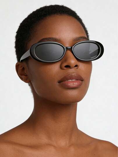 2pcs Classic Oval Plastic Women's Glasses Sets, Suitable For Holiday Gifts, Tropical Beach Vacations, Outdoor Leisure Activities, Street Photography, And An Ideal Choice For Summer Beach Trips, Outdoor Activities, Travel, Back To School, College Style, And Campus Looks.